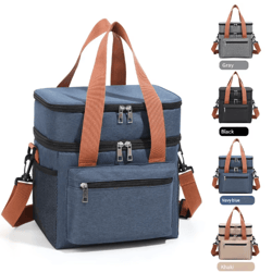 double layer thermal lunch bag large capacity insulated cooler tote with crossbody strap