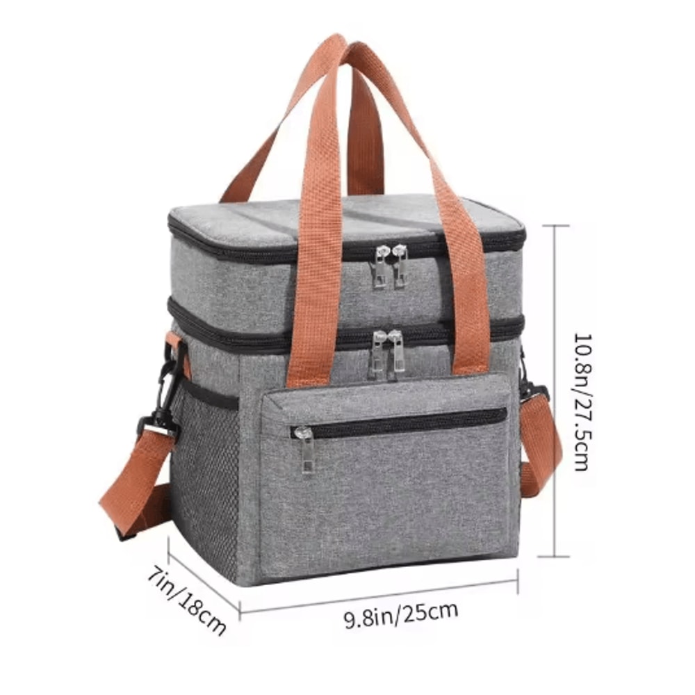 Double Layer Thermal Lunch Bag Large Capacity Insulated Cooler Tote With Crossbody Strap 2