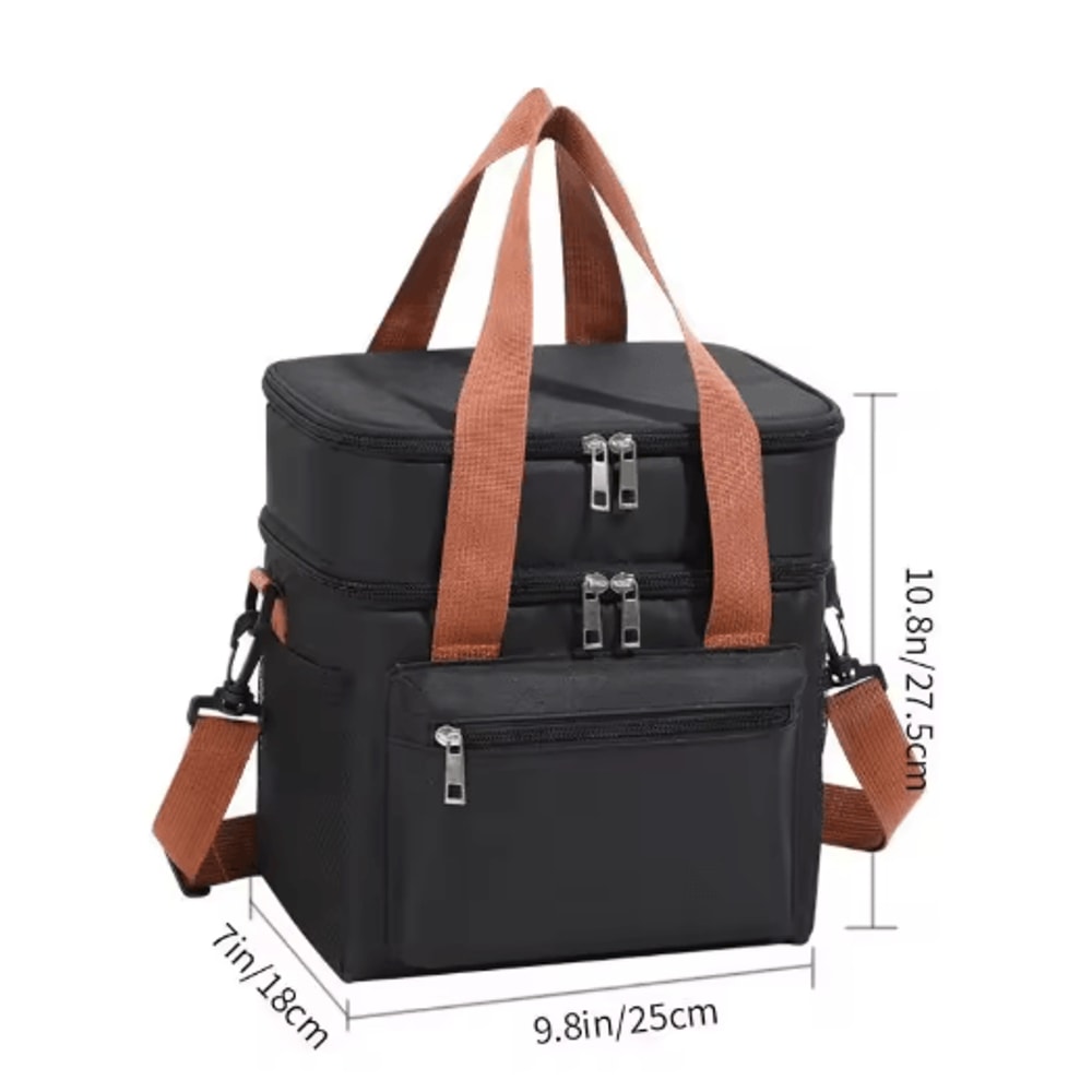 Double Layer Thermal Lunch Bag Large Capacity Insulated Cooler Tote With Crossbody Strap 3