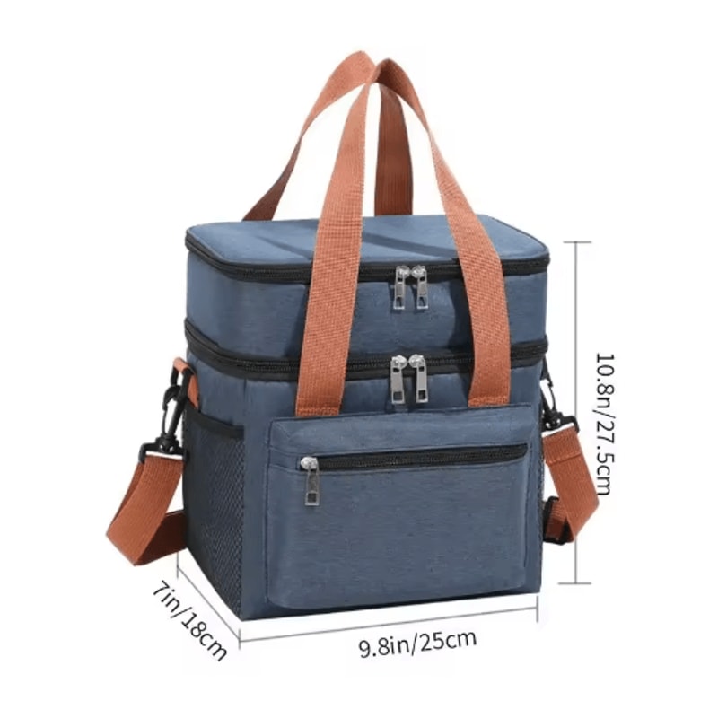 Double Layer Thermal Lunch Bag Large Capacity Insulated Cooler Tote With Crossbody Strap 4
