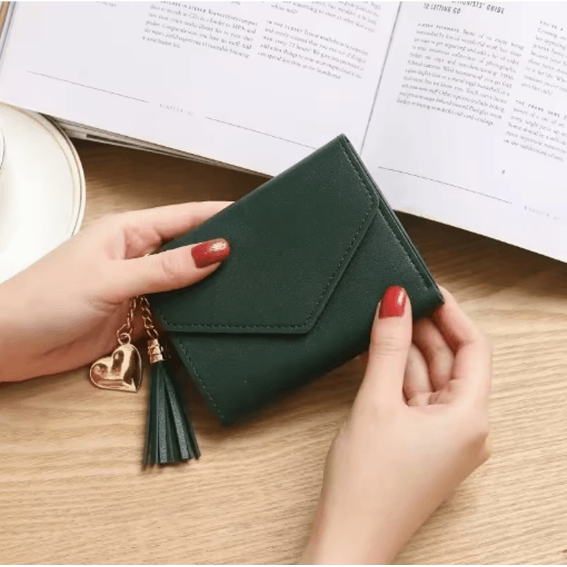 Womens PU Leather Small Wallet Compact Tassel Coin Purse Card Holder 3