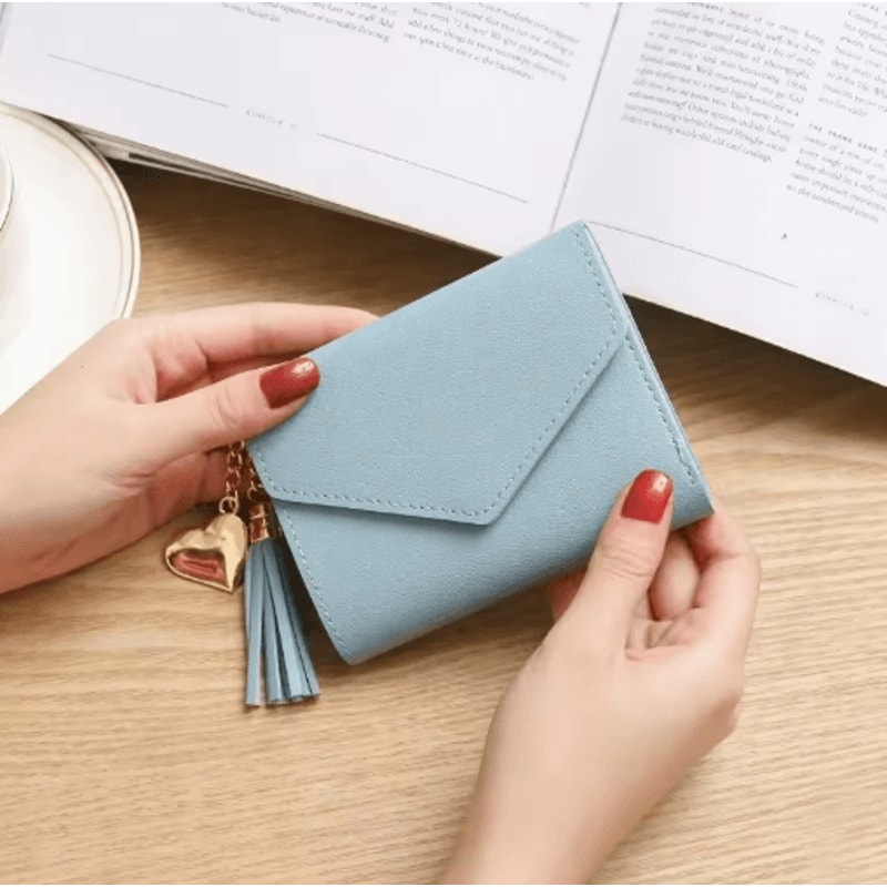 Womens PU Leather Small Wallet Compact Tassel Coin Purse Card Holder 7