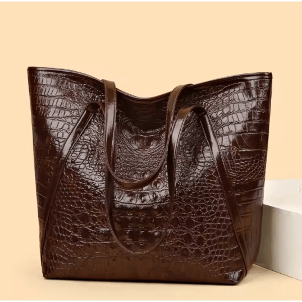 Stylish Womens Crocodile Pattern Tote Bag Retro Shoulder Handbag For Work Daily Use 3
