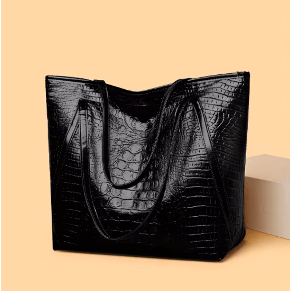 Stylish Womens Crocodile Pattern Tote Bag Retro Shoulder Handbag For Work Daily Use 7