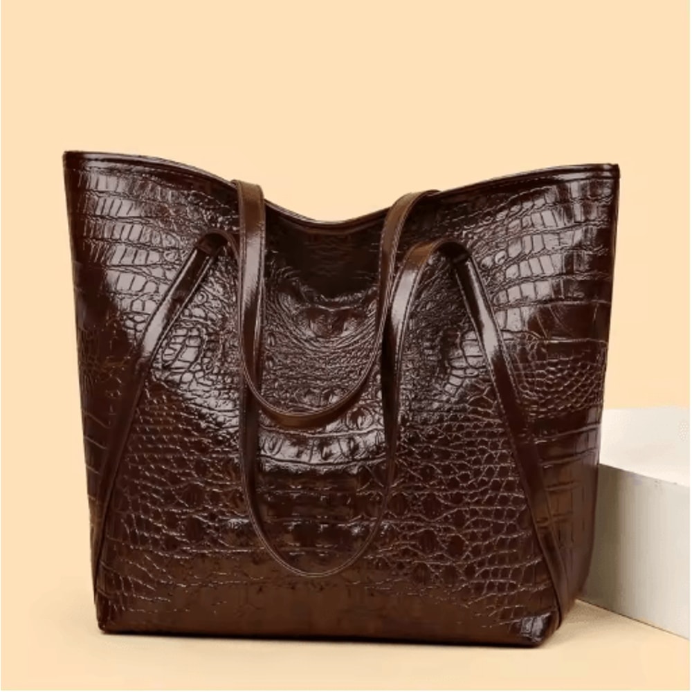 Stylish Womens Crocodile Pattern Tote Bag Retro Shoulder Handbag For Work Daily Use 8