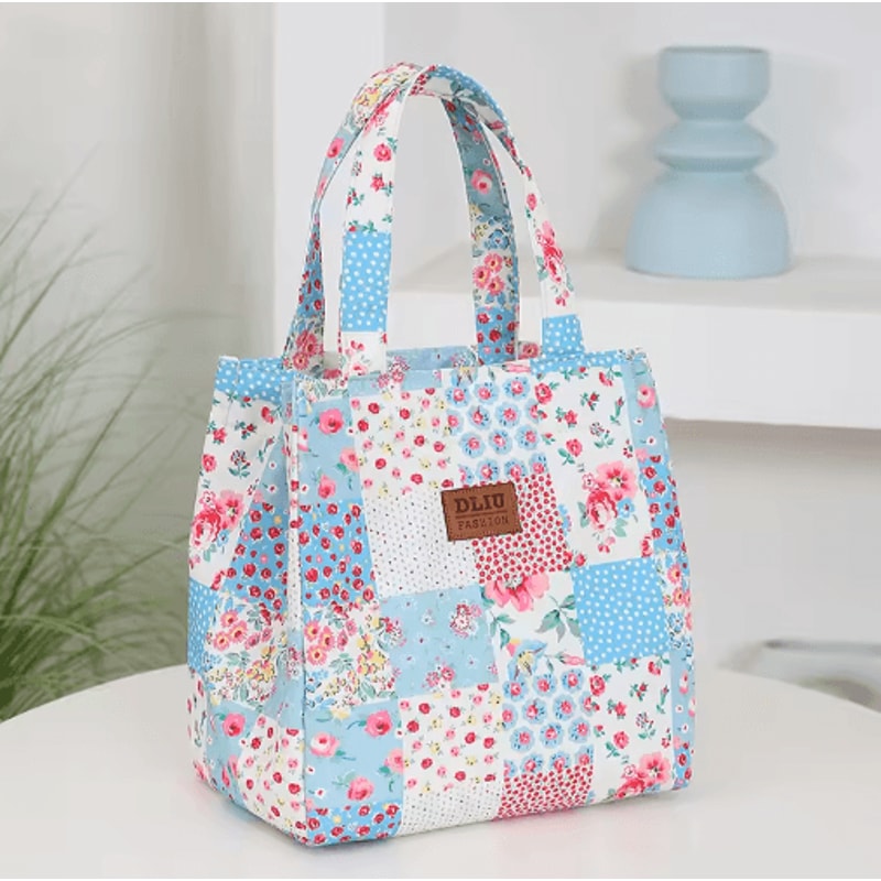 Floral Insulated Lunch Bag Zipper Lunch Tote With Aluminum Foil Interior For Work Daily Use 1