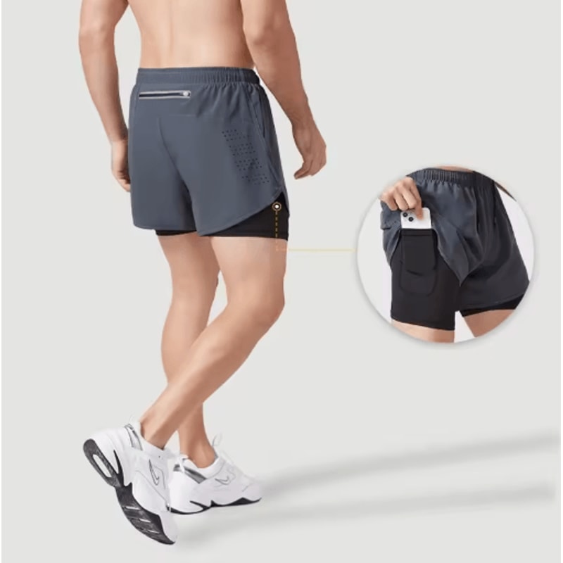 Mens Double Layer Running Shorts Quick Drying Fitness Workout Training Shorts 16