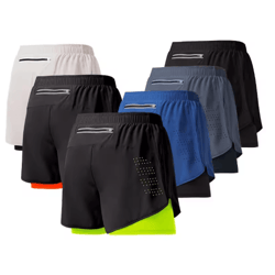mens double layer running shorts quick drying fitness workout training shorts