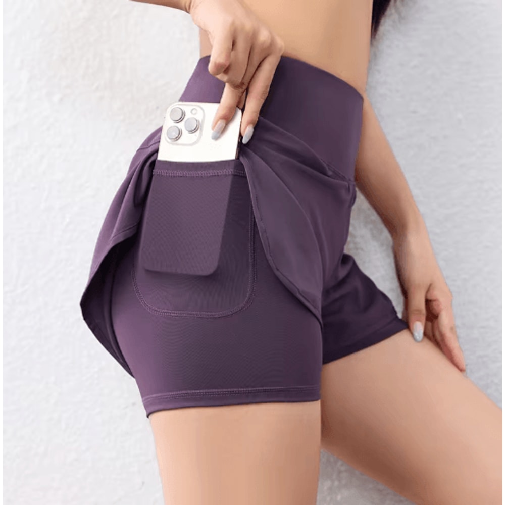 Womens QuickDrying Running Shorts Double Layer Athletic Yoga Shorts With Pockets 1