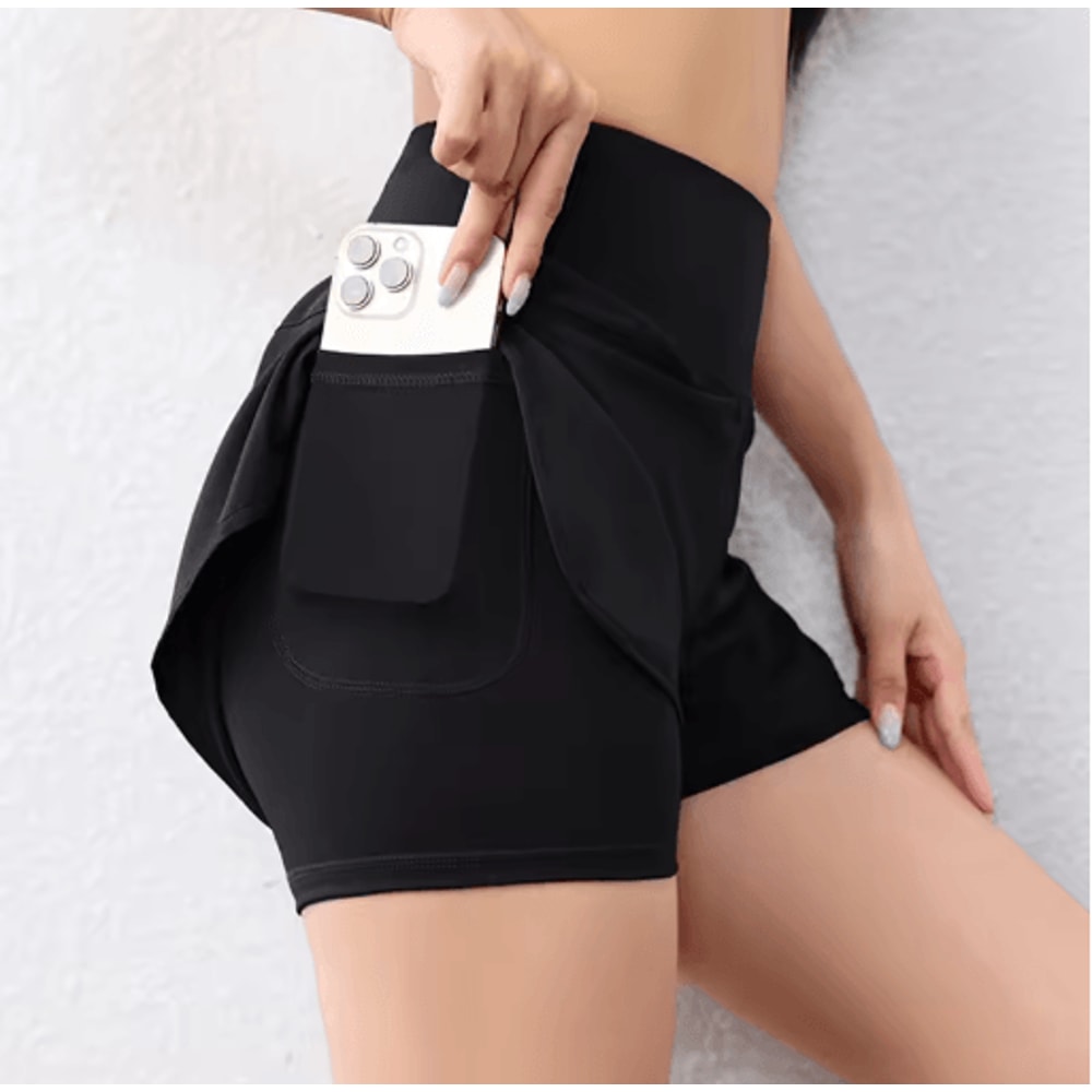 Womens QuickDrying Running Shorts Double Layer Athletic Yoga Shorts With Pockets 2