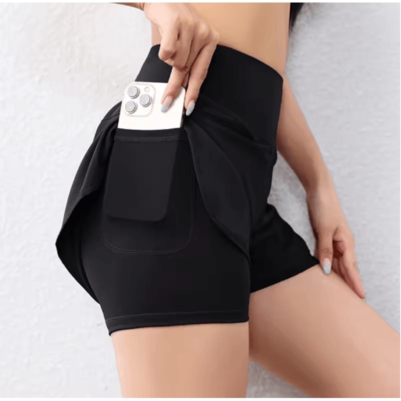 Womens QuickDrying Running Shorts Double Layer Athletic Yoga Shorts With Pockets 2