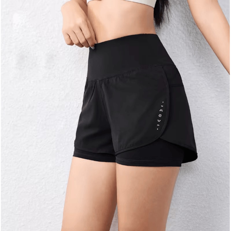 Womens QuickDrying Running Shorts Double Layer Athletic Yoga Shorts With Pockets 6
