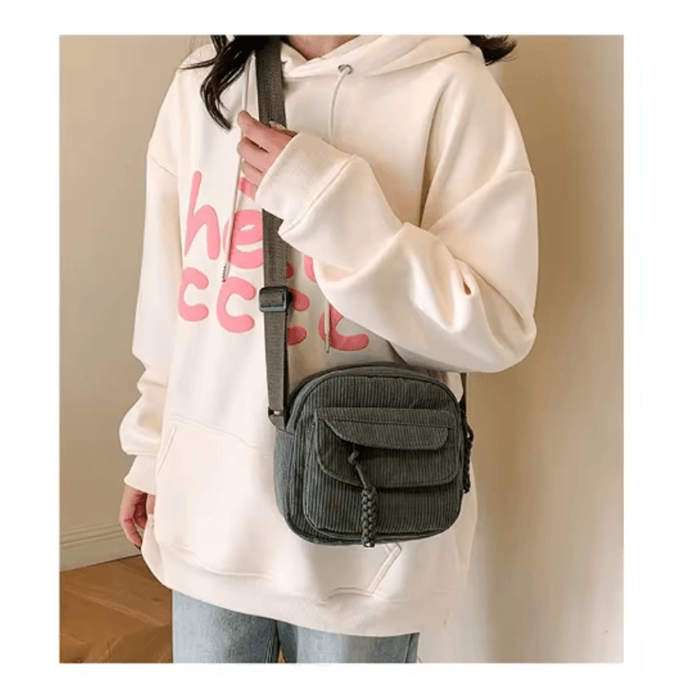 Corduroy Crossbody Bag For Women Casual Harajuku Style Multi Pocket Shoulder Handbag 4