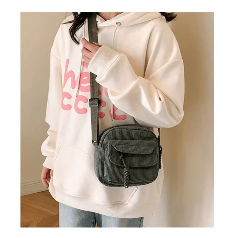 Corduroy Crossbody Bag For Women Casual Harajuku Style Multi Pocket Shoulder Handbag 4