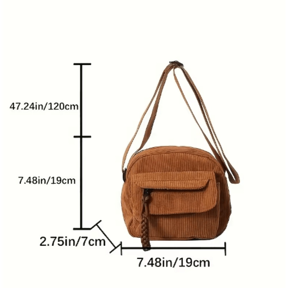 Corduroy Crossbody Bag For Women Casual Harajuku Style Multi Pocket Shoulder Handbag 5