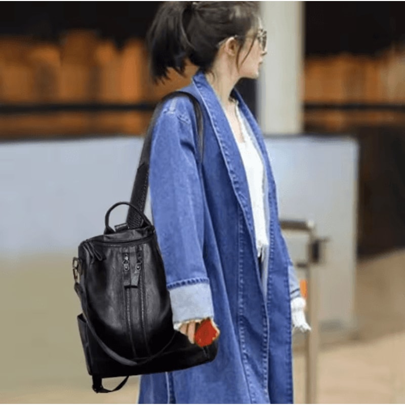 Womens Soft Leather Backpack Korean Style Trendy Casual Multifunctional Bag 2025 Edition 3