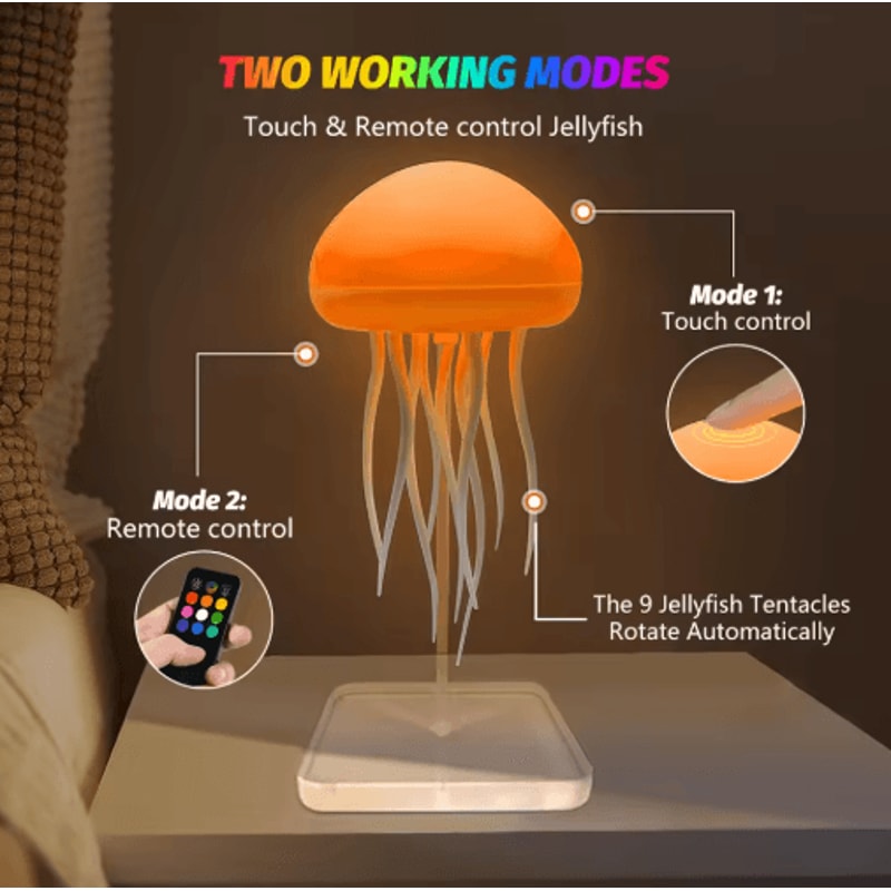 RGB Jellyfish Night Light With Remote Control Rechargeable Bedside Glow 5