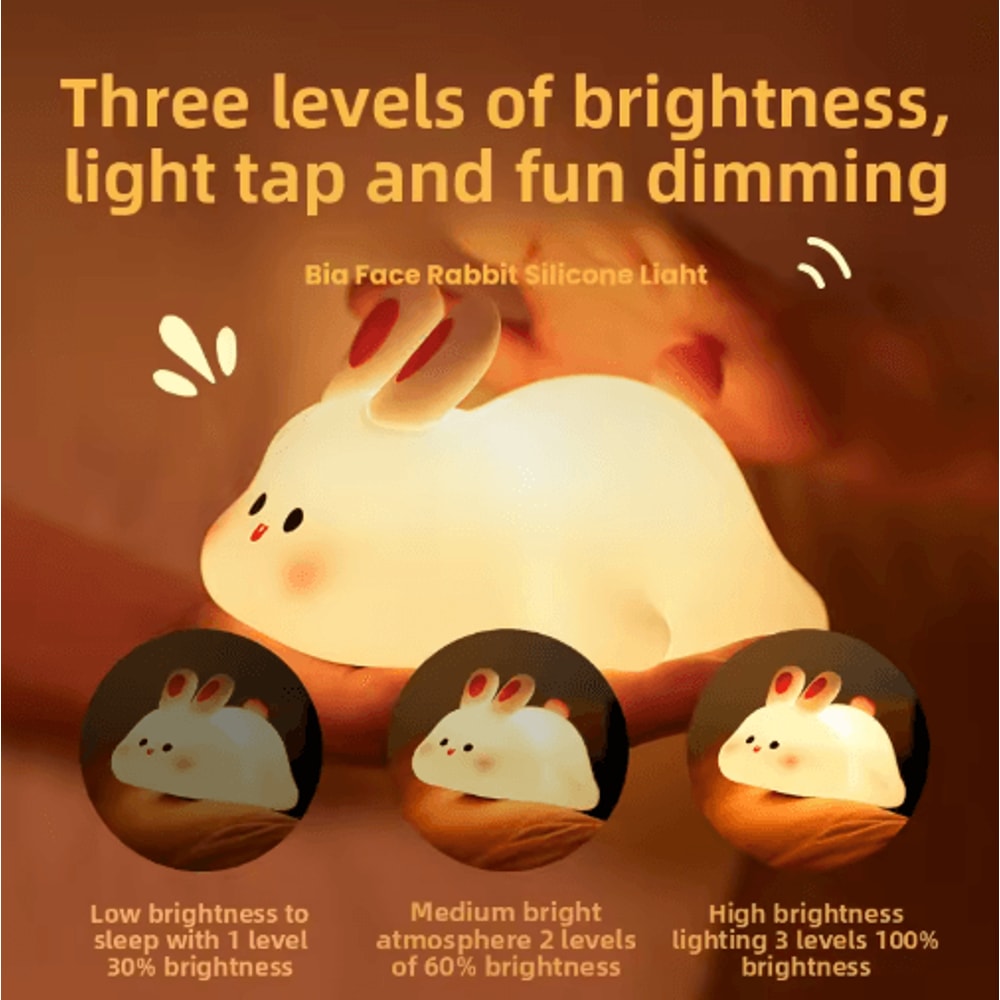 LED Silicone Rabbit Night Light With Touch Control Rechargeable Glow 1