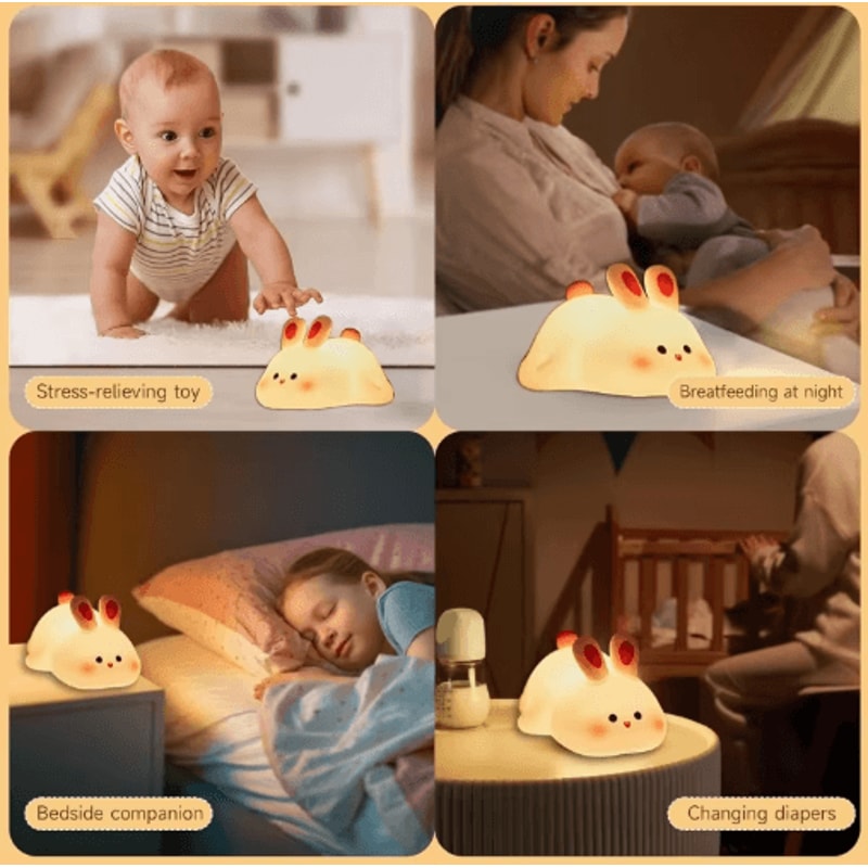 LED Silicone Rabbit Night Light With Touch Control Rechargeable Glow 2