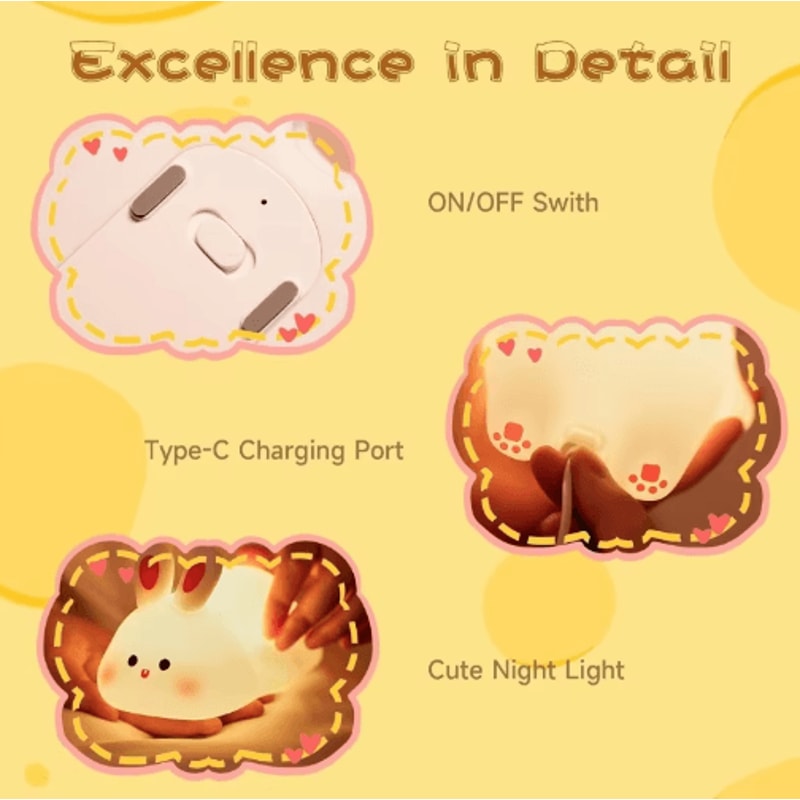 LED Silicone Rabbit Night Light With Touch Control Rechargeable Glow 3