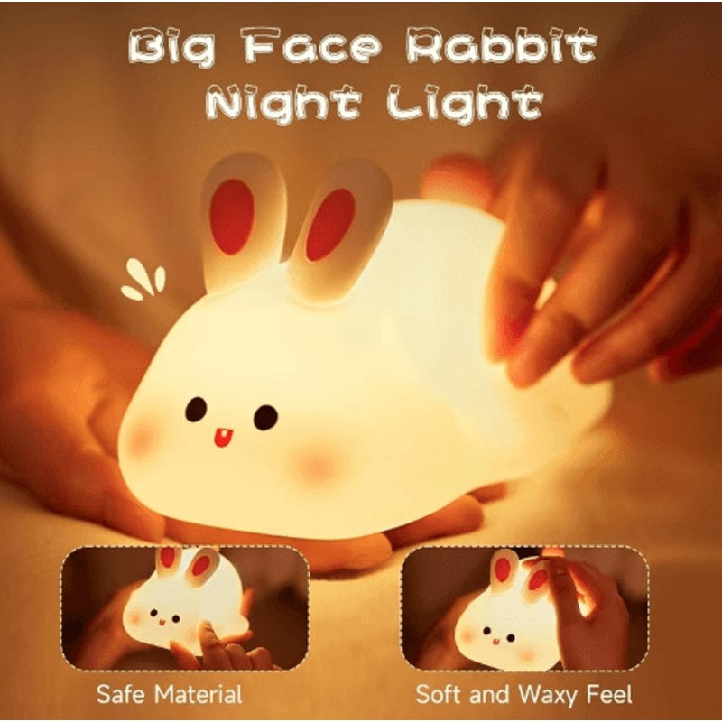 LED Silicone Rabbit Night Light With Touch Control Rechargeable Glow 6
