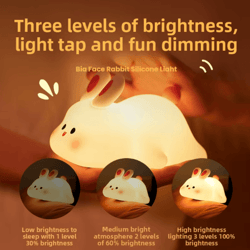 led silicone rabbit night light with touch control & rechargeable glow