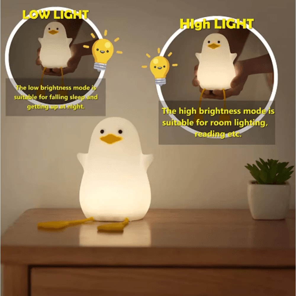 Cute Duck Silicone Night Light With Touch Pat Control USB Rechargeable Design 3