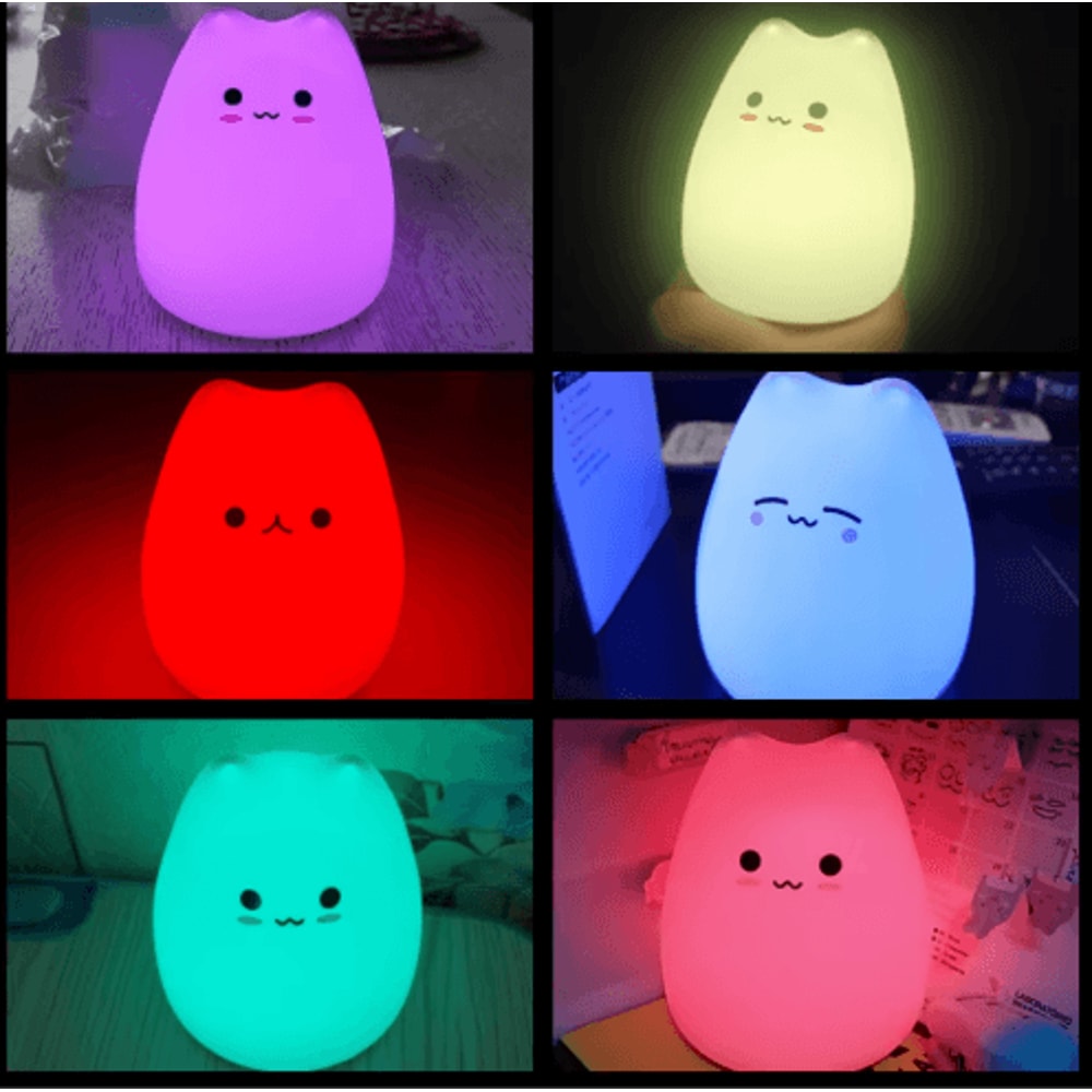 Cute Cat Night Light With Touch Control 7Color Changing Glow 5