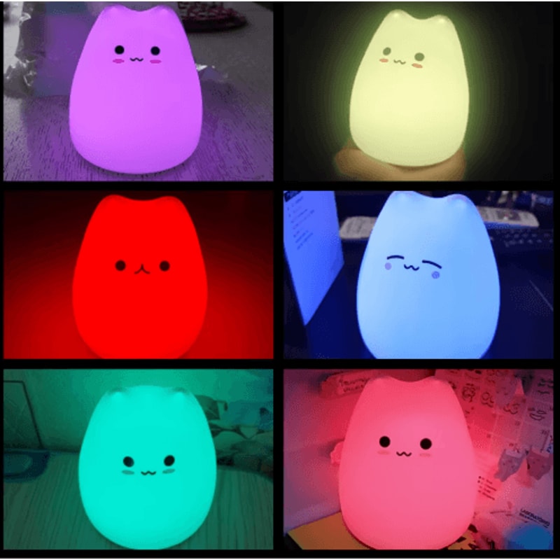 Cute Cat Night Light With Touch Control 7Color Changing Glow 5