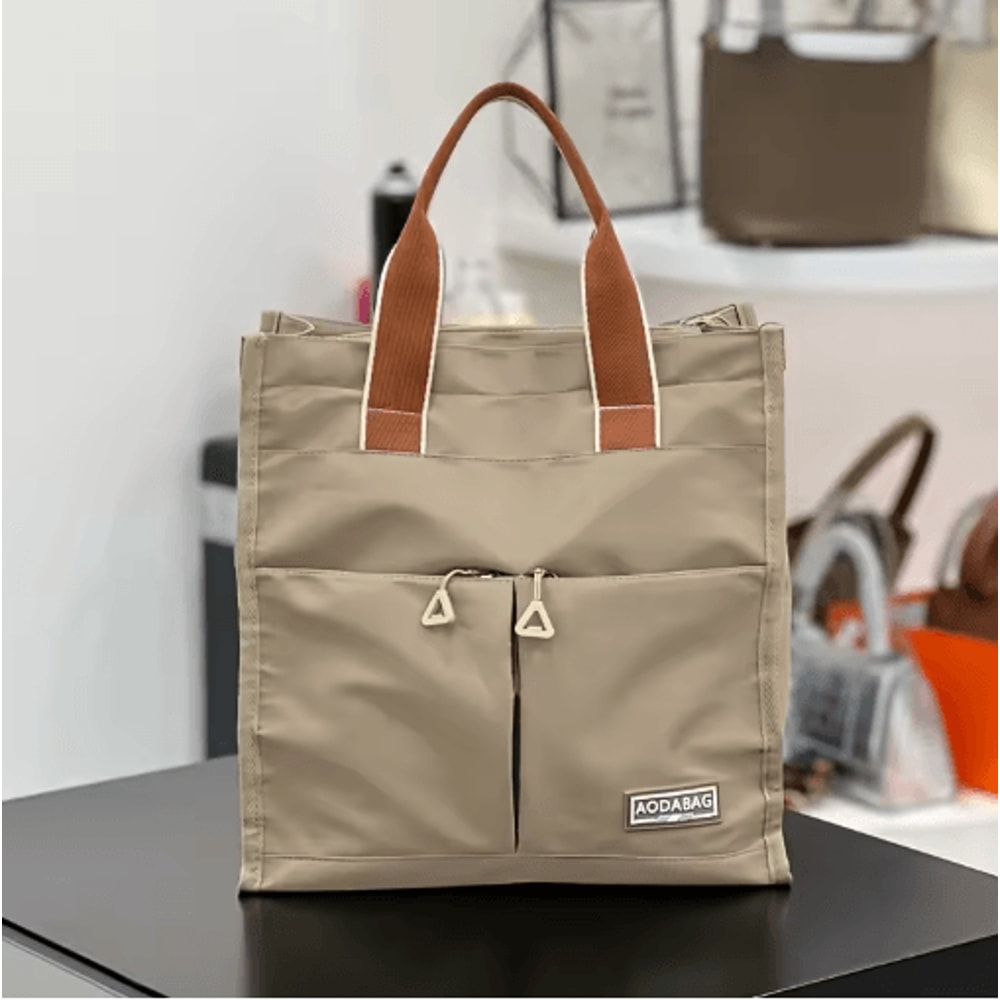 Large Capacity Nylon Tote Bag With MultiPockets Zipper Closure For School Work 1