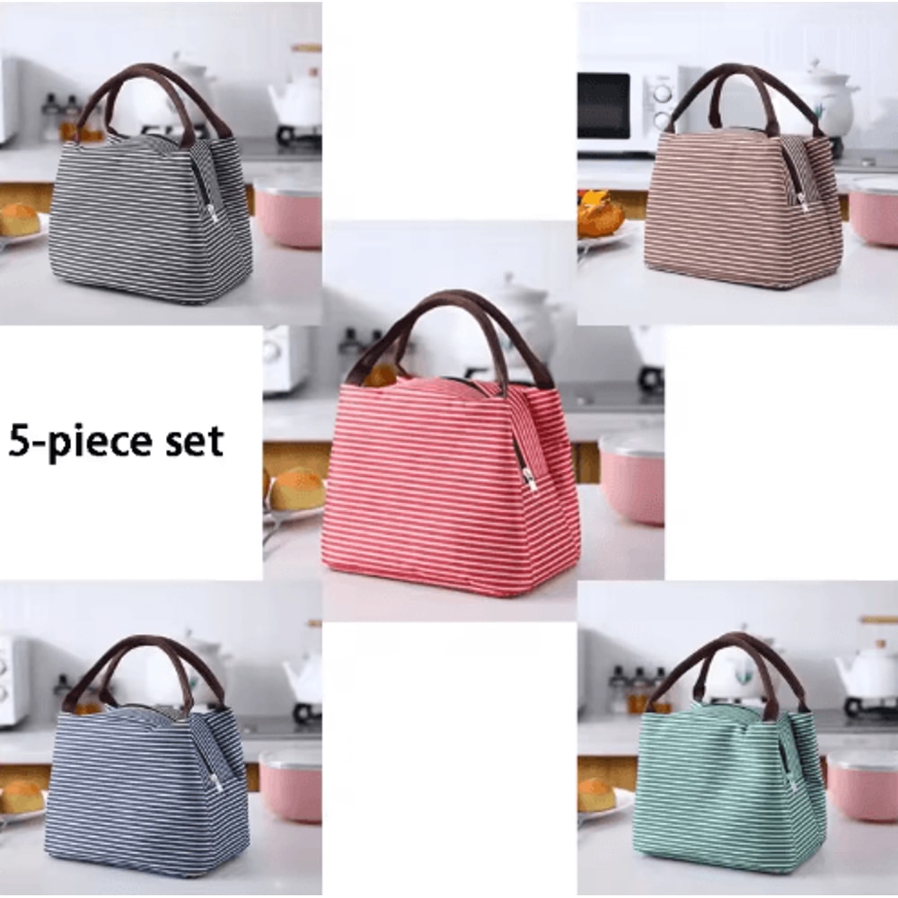 Striped Insulated Lunch Bag For Women With Thermal Cooling Stylish Tote Design 1