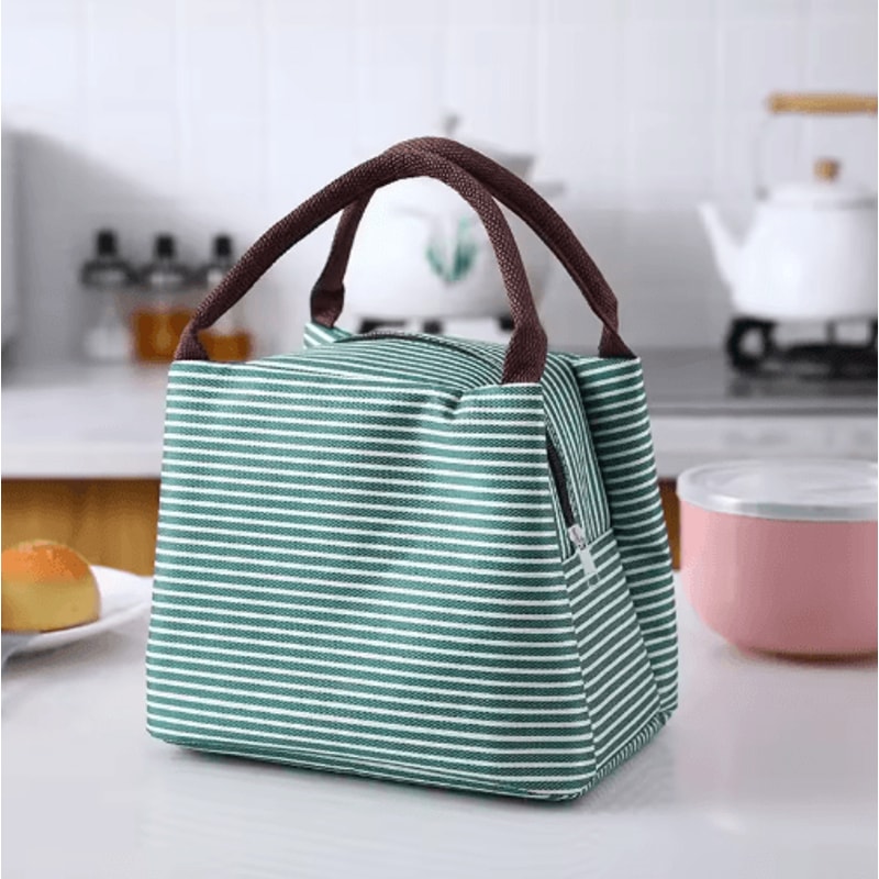 Striped Insulated Lunch Bag For Women With Thermal Cooling Stylish Tote Design 3