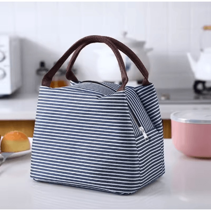 Striped Insulated Lunch Bag For Women With Thermal Cooling Stylish Tote Design 4