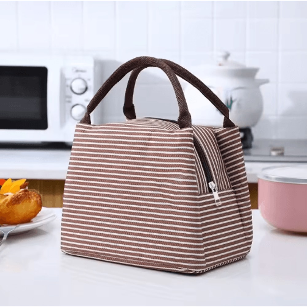 Striped Insulated Lunch Bag For Women With Thermal Cooling Stylish Tote Design 5