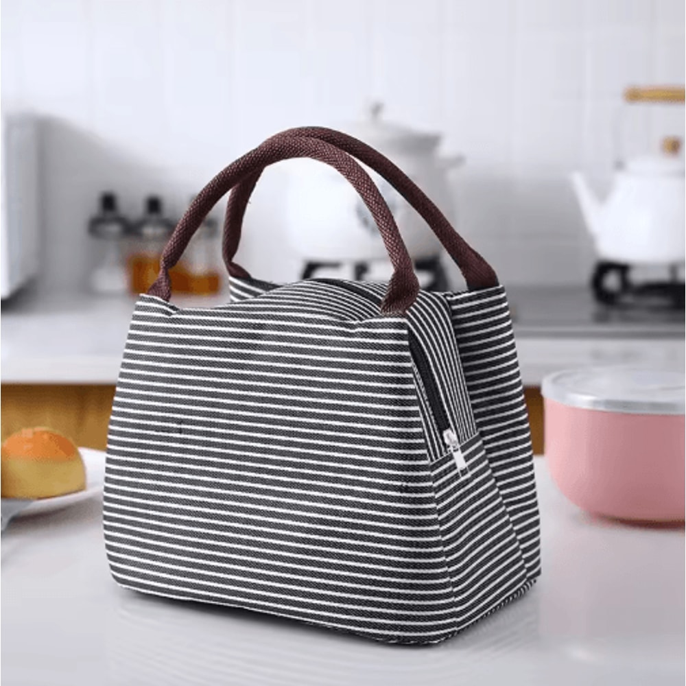 Striped Insulated Lunch Bag For Women With Thermal Cooling Stylish Tote Design 6