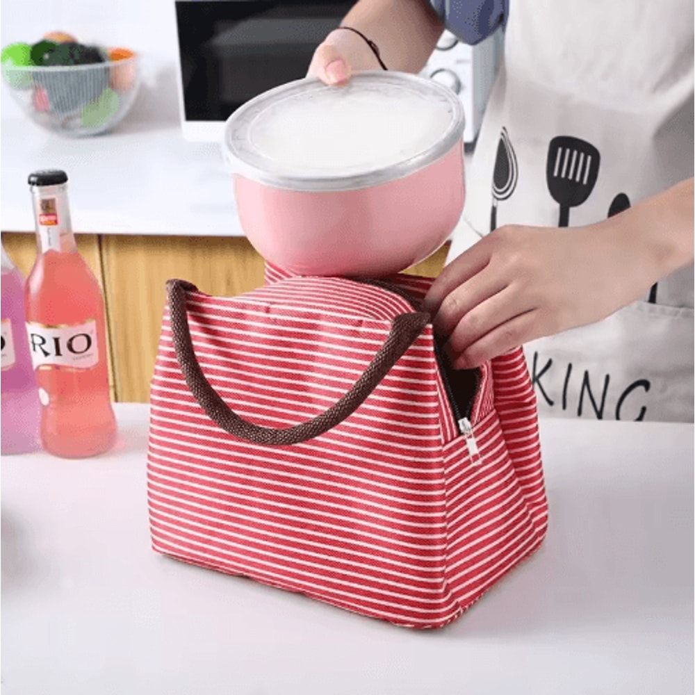 Striped Insulated Lunch Bag For Women With Thermal Cooling Stylish Tote Design 7