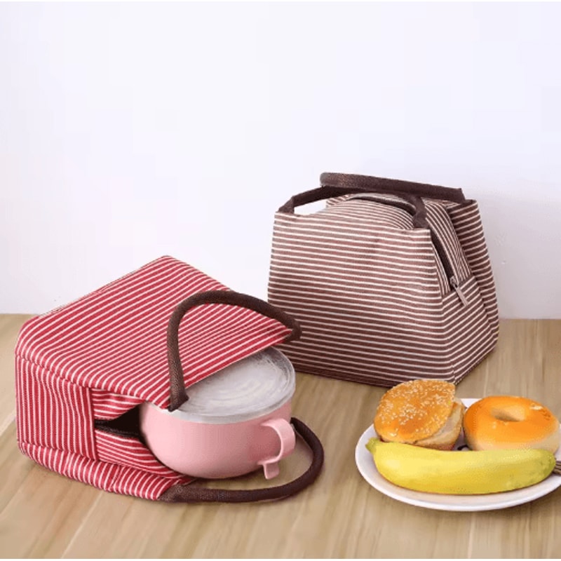 Striped Insulated Lunch Bag For Women With Thermal Cooling Stylish Tote Design 9