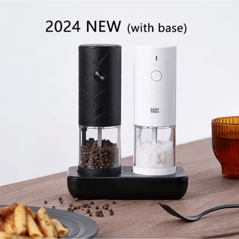 Huohou 2024 Electric Salt And Pepper Grinder Set 6Mode Electric Spice Grinder With LED Light 2pcs 1
