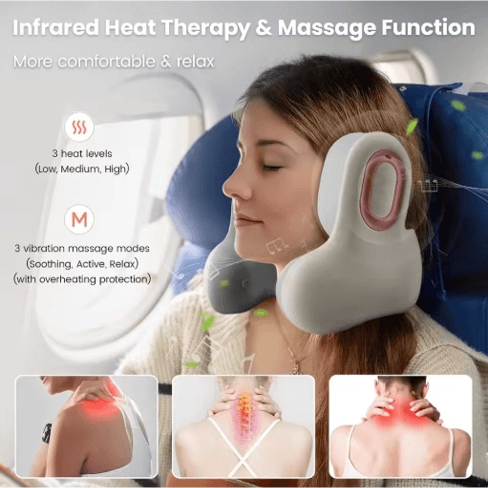 SmartRelax Wireless Neck Massager U Shaped Neck Massage Pillow With Heat Red Light Bluetooth 5