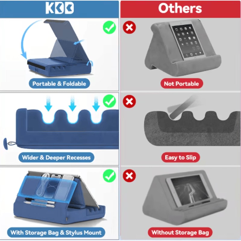 KDD FlexComfort Tablet Pillow Stand Adjustable IPad Stand For Bed With Pocket Stylus Holder 7