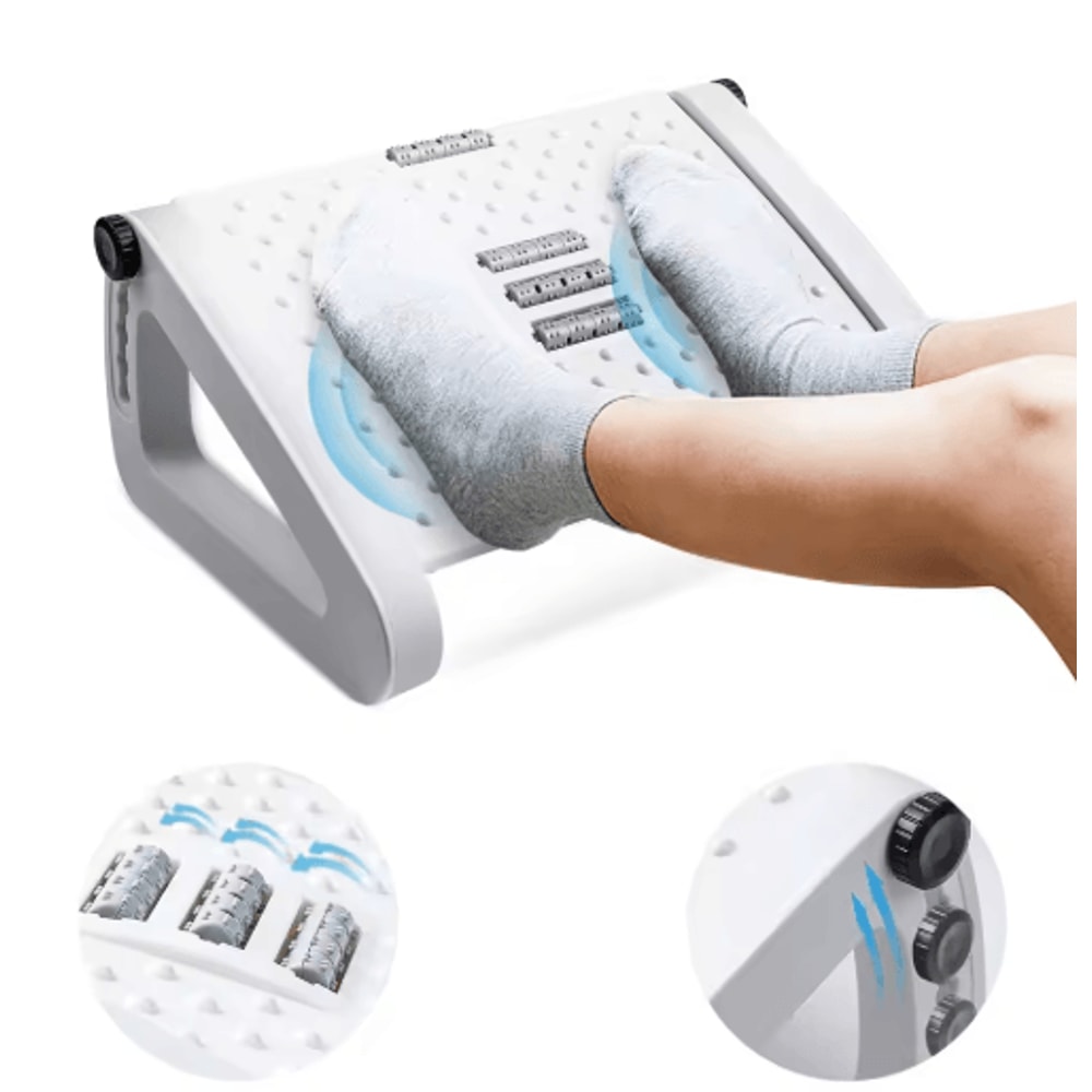 ErgoEase Under Desk Footrest Adjustable Ergonomic Foot Stool With Massage Rollers 1