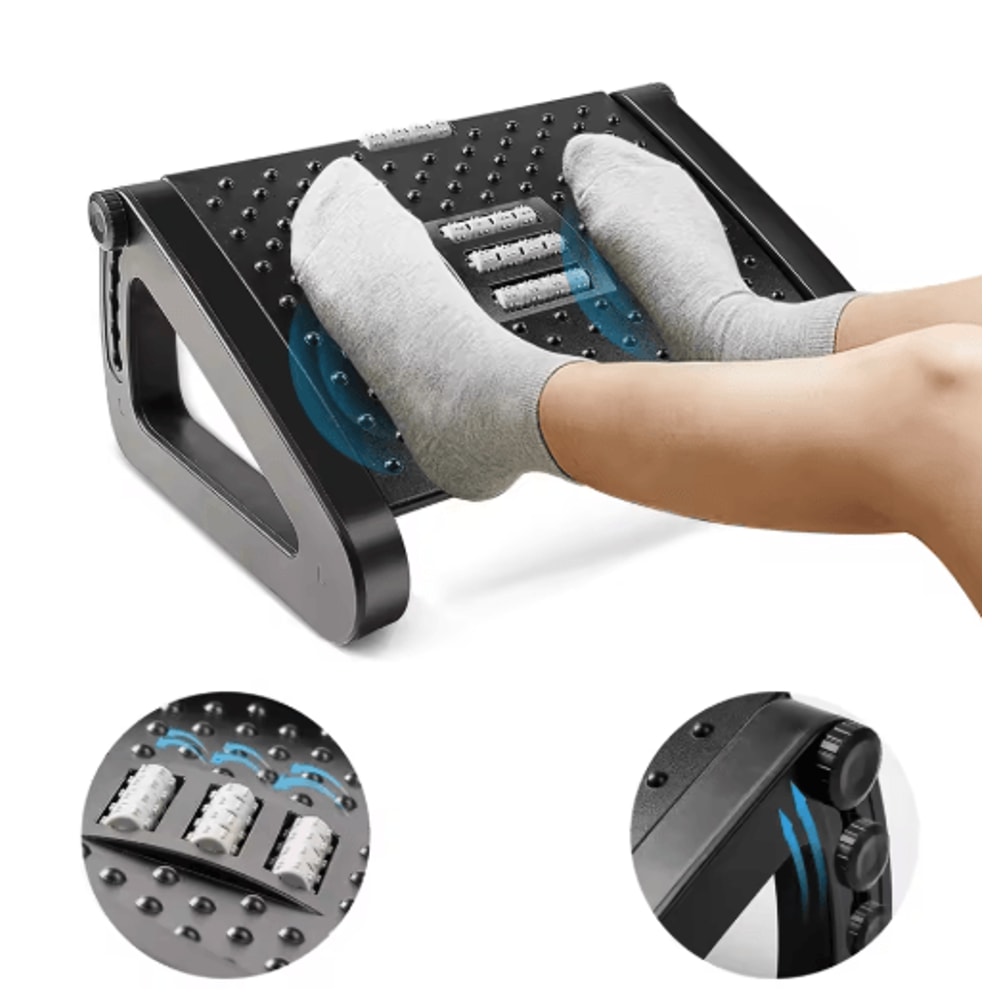 ErgoEase Under Desk Footrest Adjustable Ergonomic Foot Stool With Massage Rollers 2