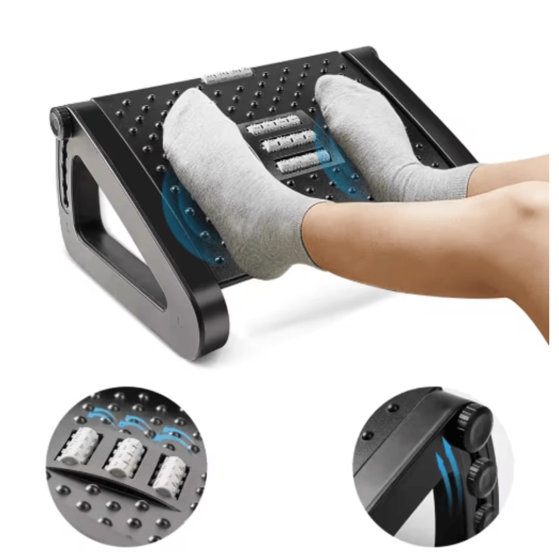 ErgoEase Under Desk Footrest Adjustable Ergonomic Foot Stool With Massage Rollers 2