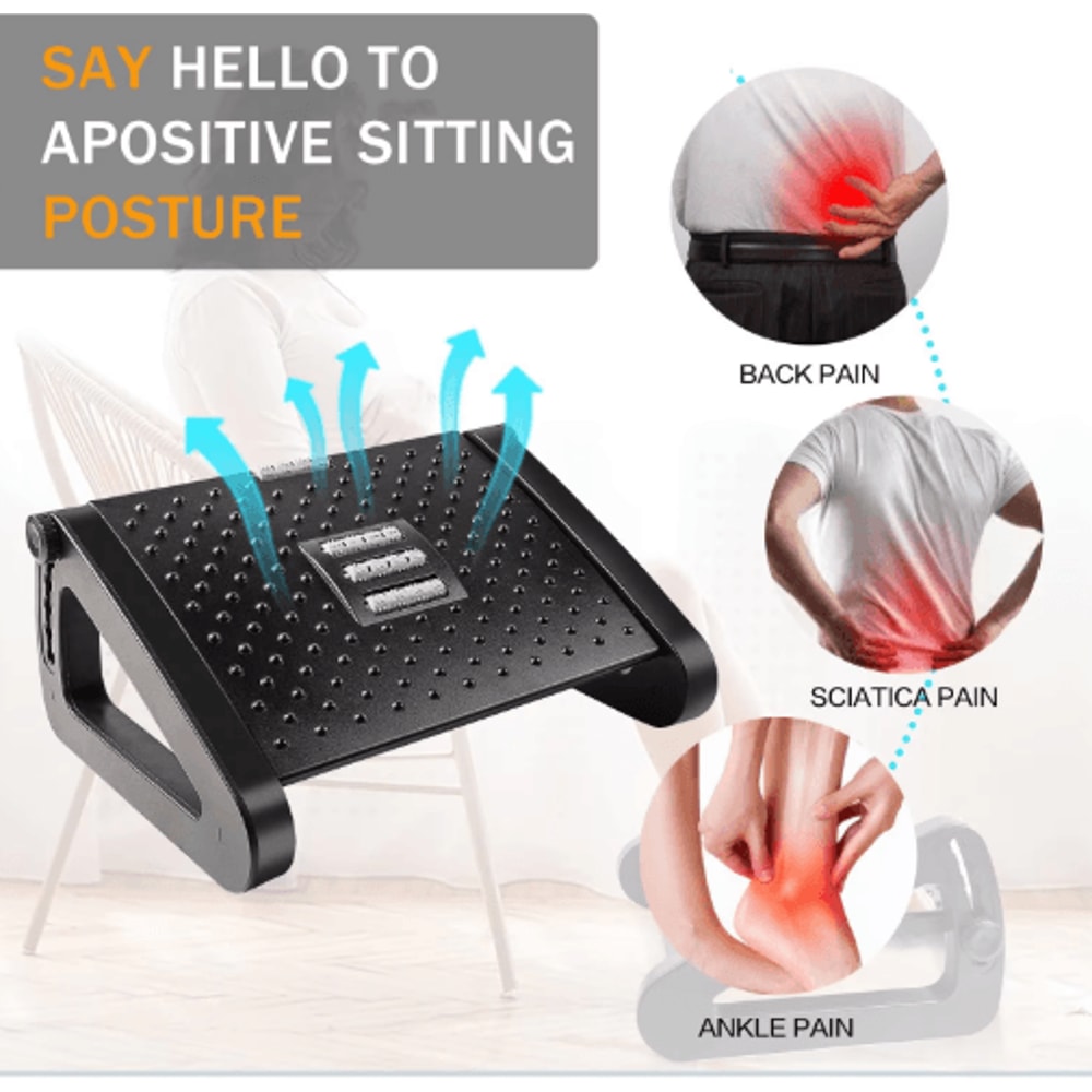 ErgoEase Under Desk Footrest Adjustable Ergonomic Foot Stool With Massage Rollers 6