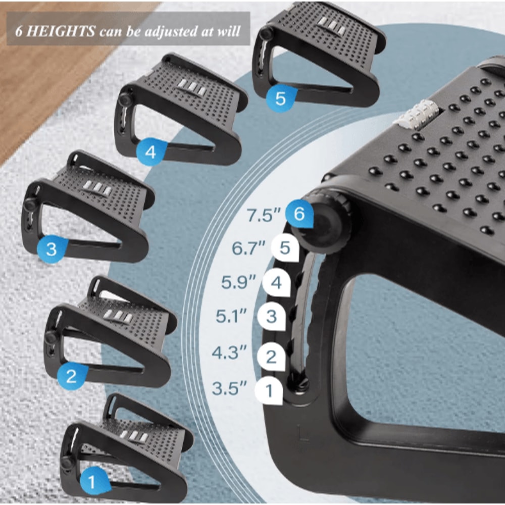 ErgoEase Under Desk Footrest Adjustable Ergonomic Foot Stool With Massage Rollers 8