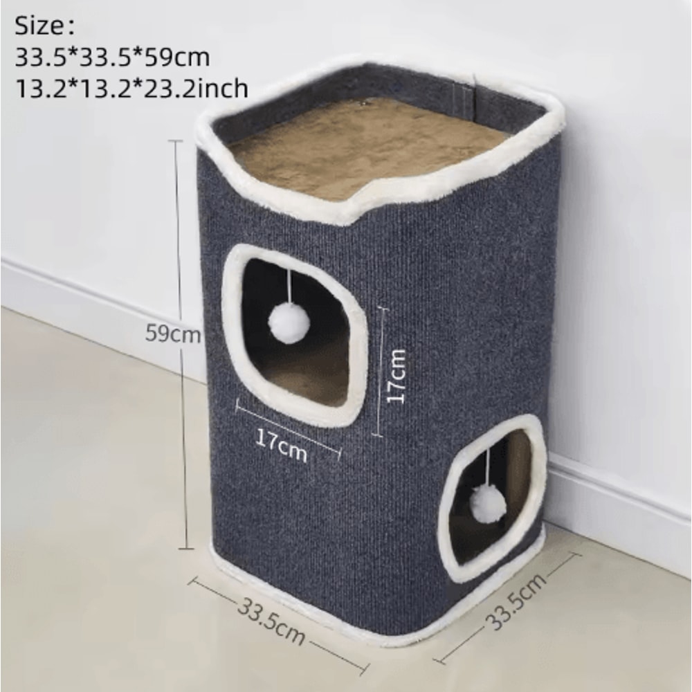 3Tier Cozy Cat Cave Bed With Hanging Toy Warm Cat Bed Hideaway For Play Rest 2