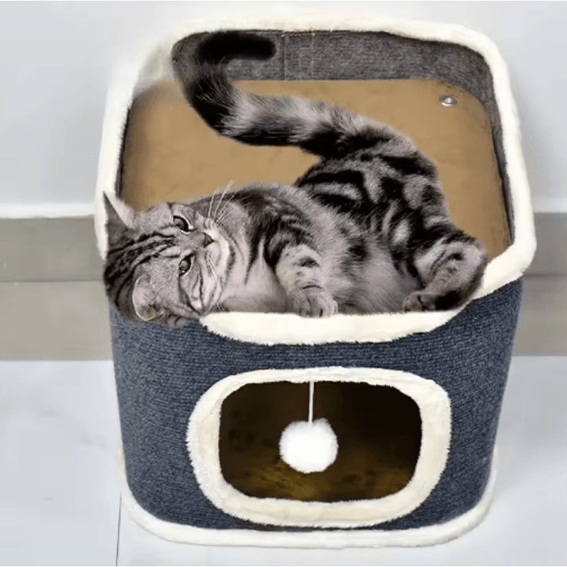 3Tier Cozy Cat Cave Bed With Hanging Toy Warm Cat Bed Hideaway For Play Rest 5
