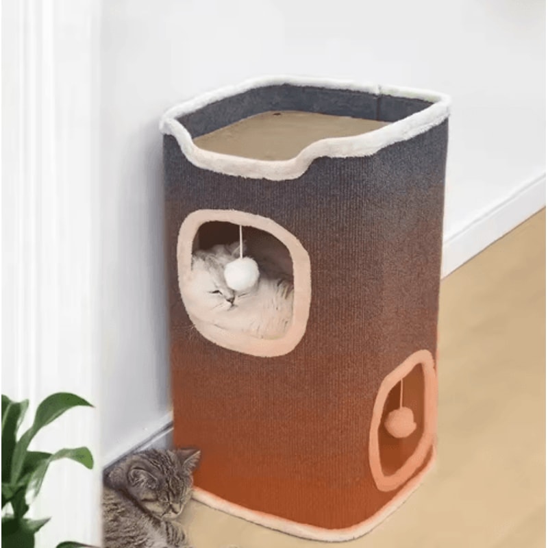 3Tier Cozy Cat Cave Bed With Hanging Toy Warm Cat Bed Hideaway For Play Rest 6
