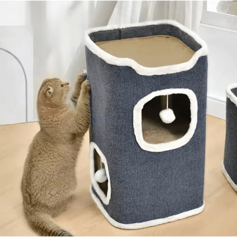 3Tier Cozy Cat Cave Bed With Hanging Toy Warm Cat Bed Hideaway For Play Rest 7