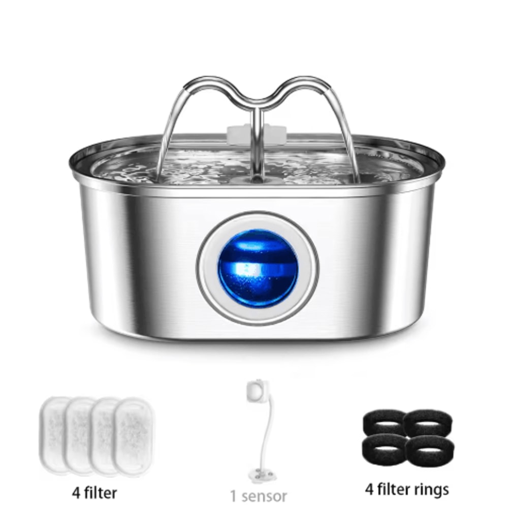 32L Stainless Steel Pet Water Fountain With LED UltraQuiet Cat Water Fountain For Fresh Clean Hydr 1